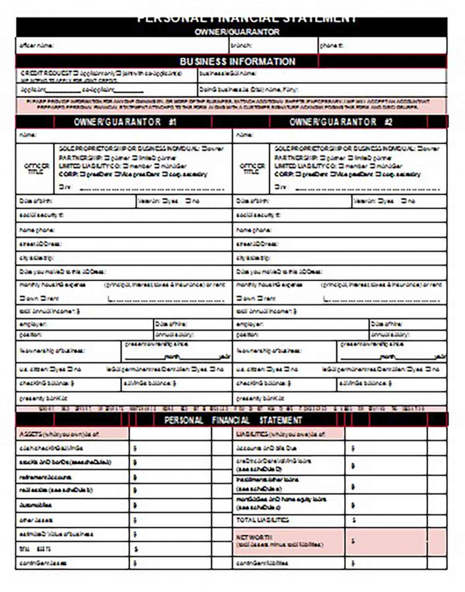 Business Personal Financial Statement Form Business Personal Financial Statement Form