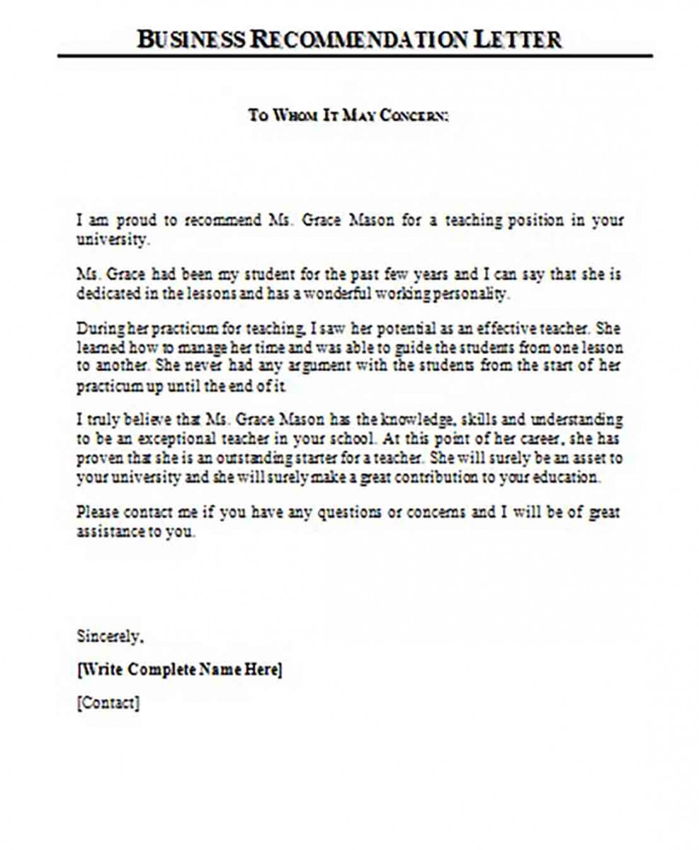Business Reference Recommendation Letter templates Example Business Reference Recommendation Letter templates Example