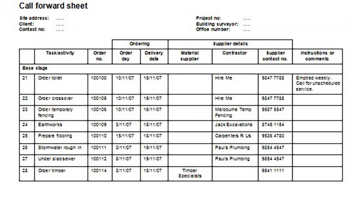 Call Forward Sheet Word templates Call Forward Sheet Word templates