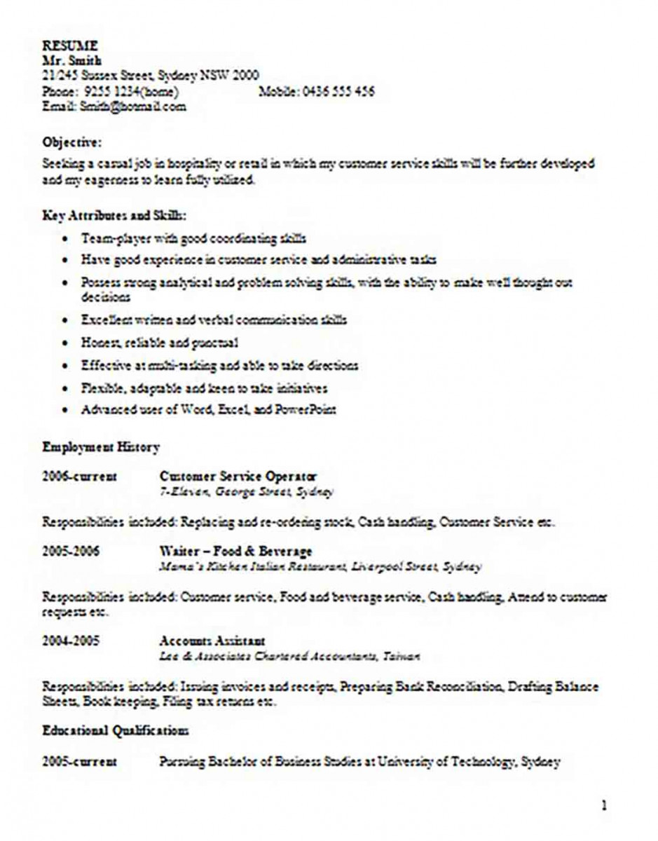 Casual Work Resume Casual Work Resume