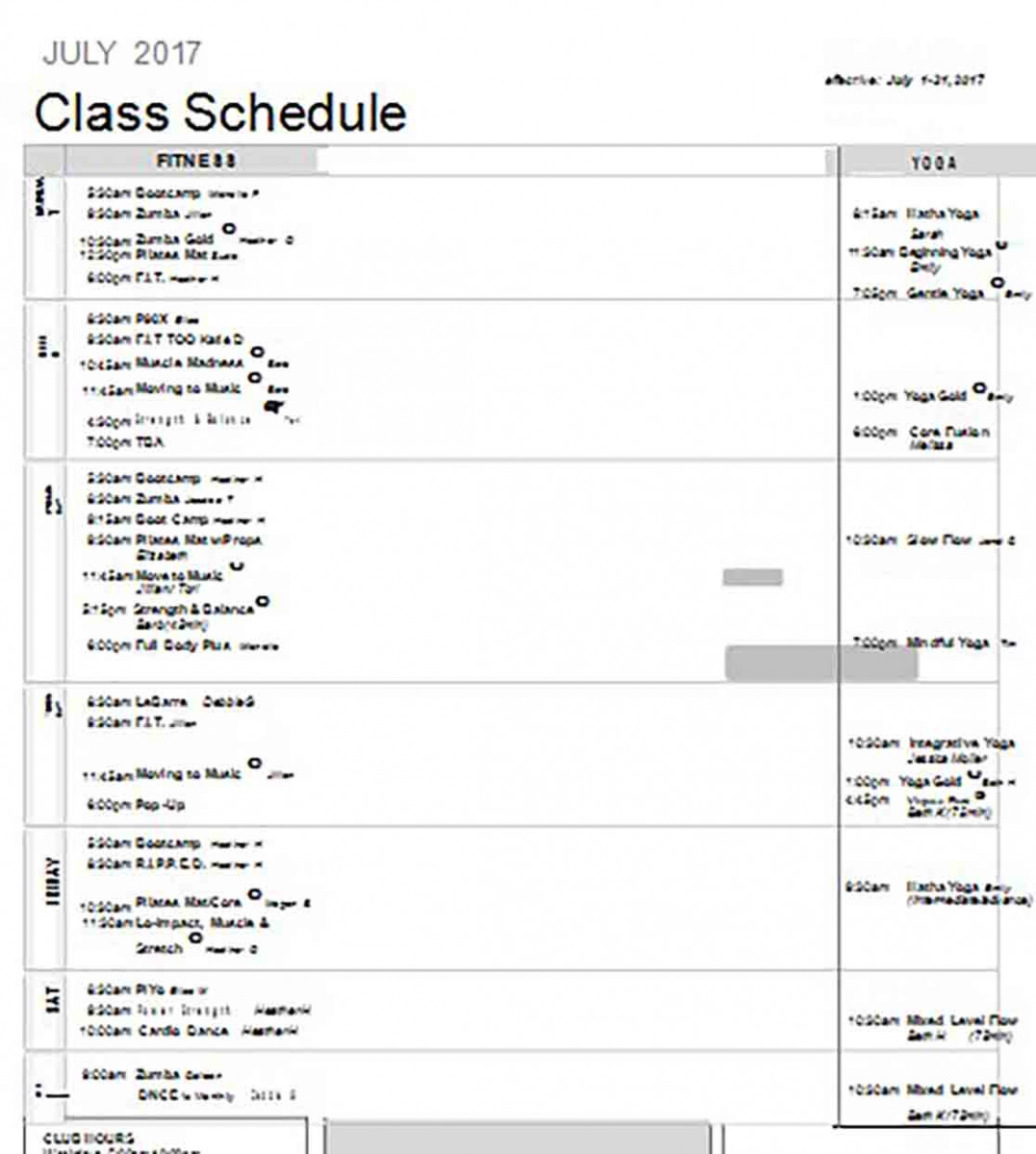 Class Schedule templates Class Schedule templates
