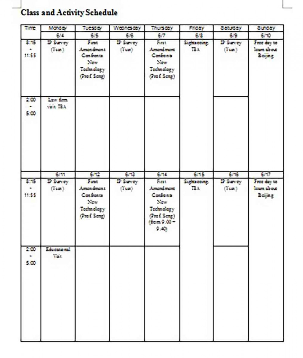 Class and Activity Schedule Class and Activity Schedule