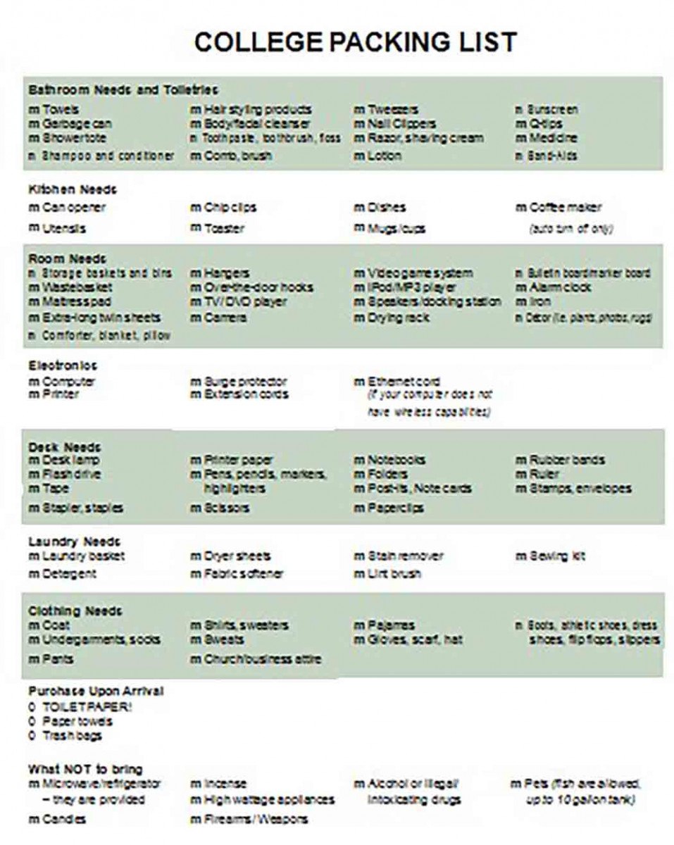 College Packing List College Packing List