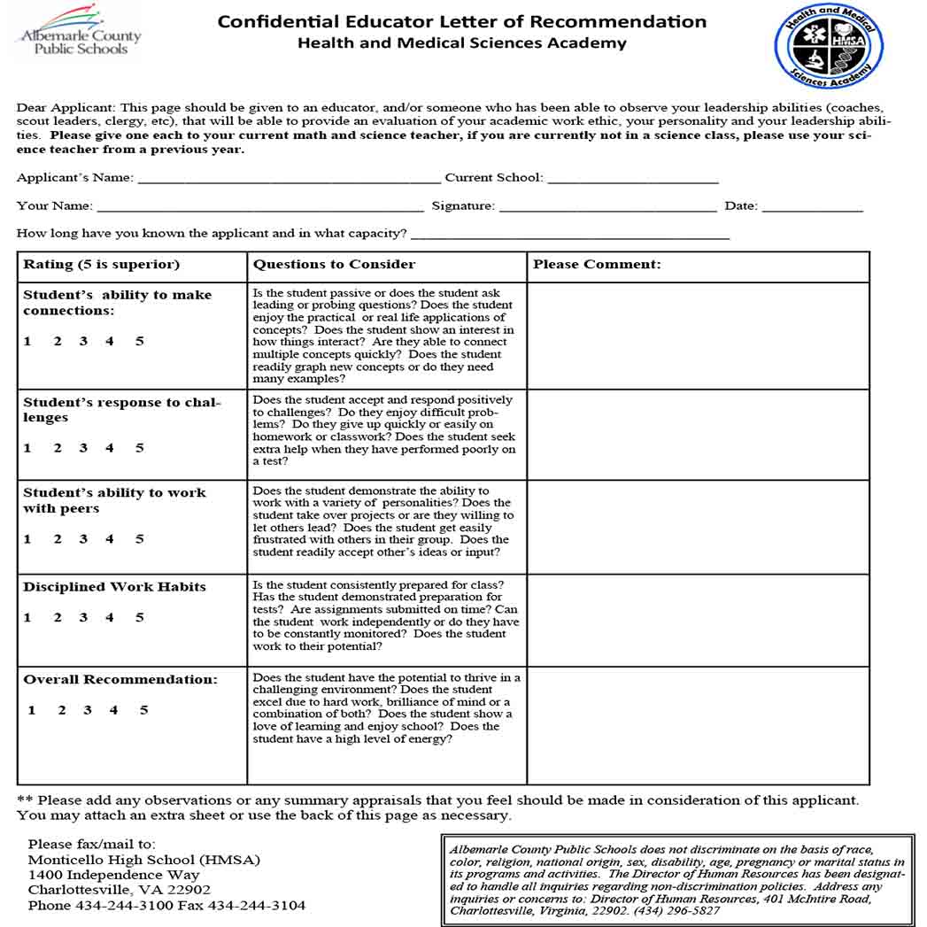 Confidential Educator Letter of Recommendation for Teacher 1 Confidential Educator Letter of Recommendation for Teacher 1