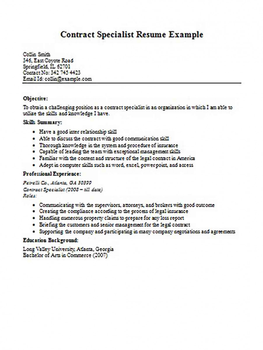 Contract Specialist Resume Example Contract Specialist Resume Example
