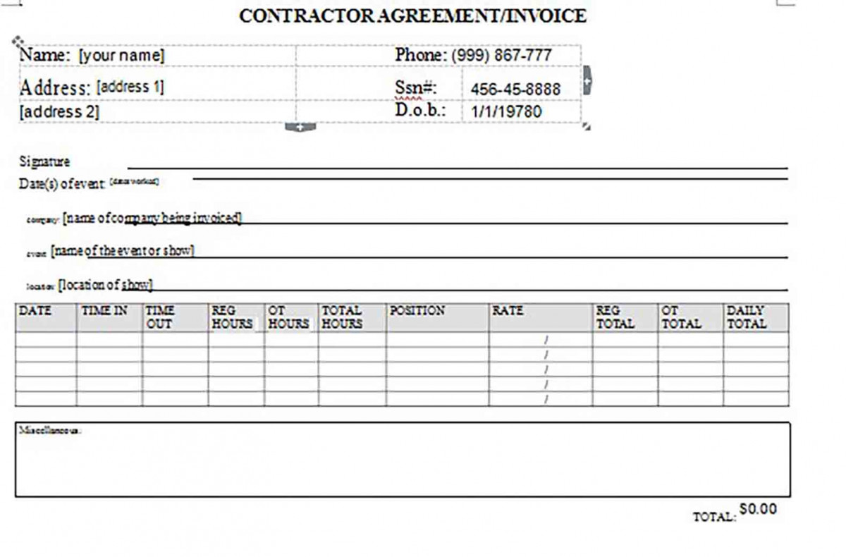 Contractor Agreement Invoice Contractor Agreement Invoice