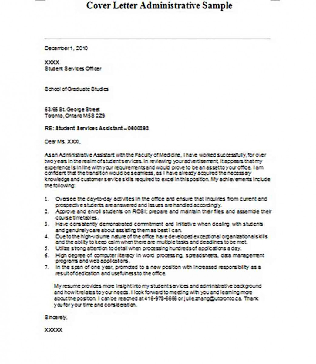 Cover Letter for Administrative Assistant Sample Cover Letter for Administrative Assistant Sample