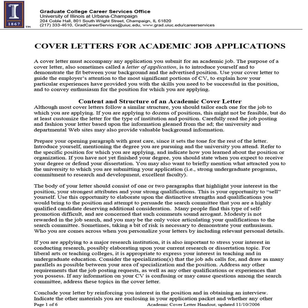 Cover Letters for Generic Academic Job Application 1 Cover Letters for Generic Academic Job Application 1