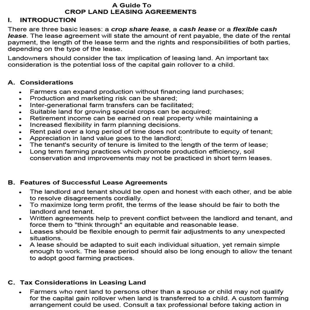 Crop Land Basic Rental Agreement 1 Crop Land Basic Rental Agreement 1