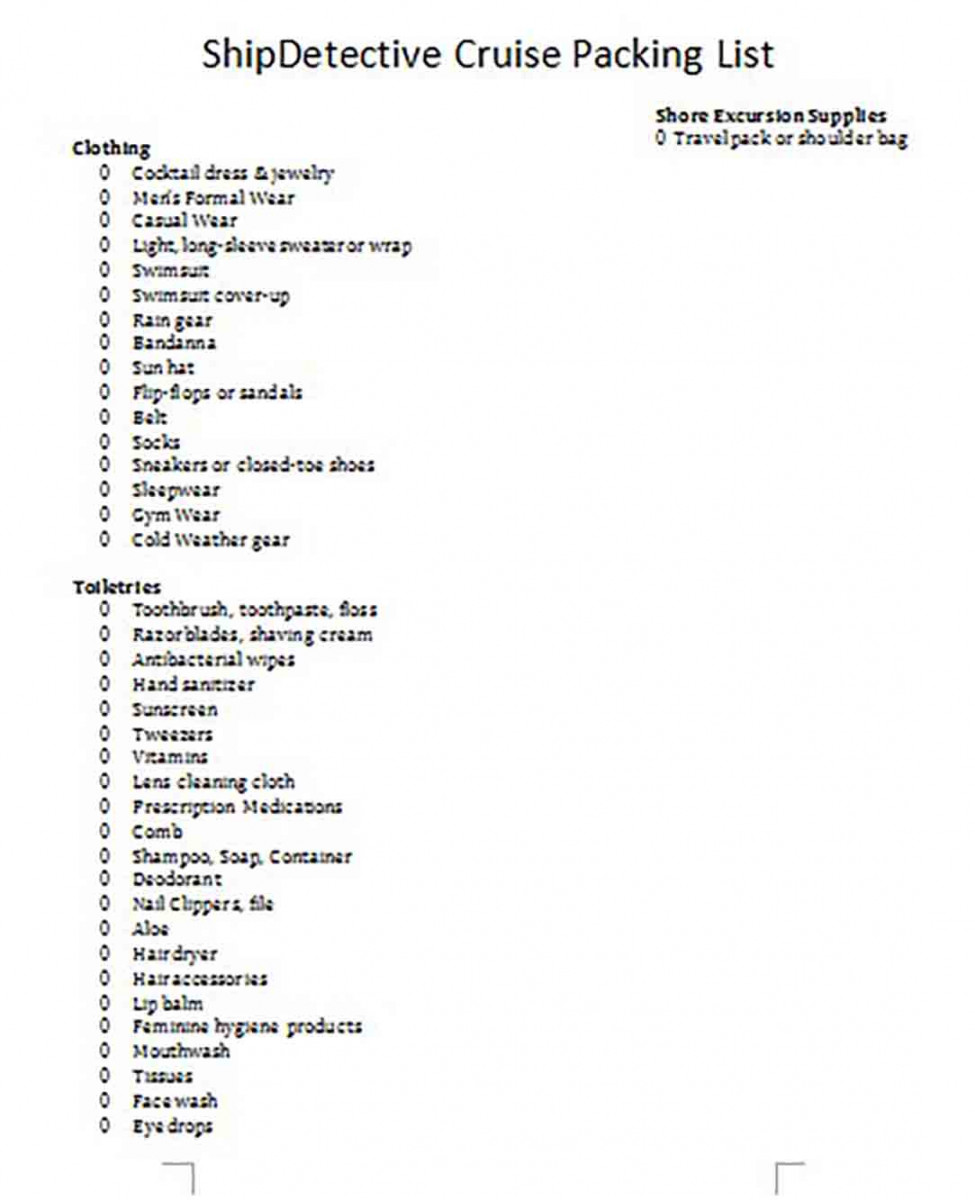 Cruise Packing List Cruise Packing List