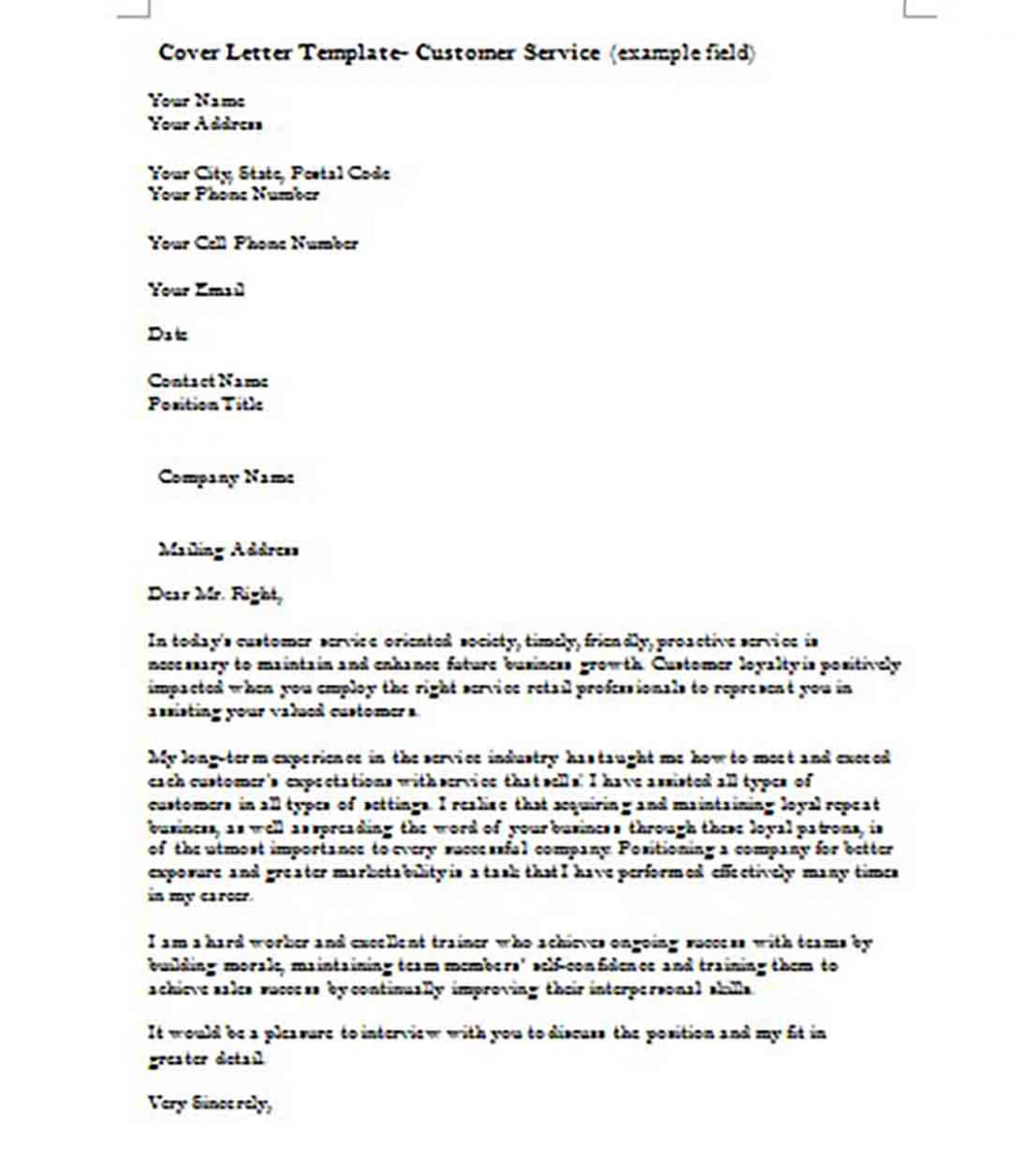 Customer Service Cover Letter templates Customer Service Cover Letter templates