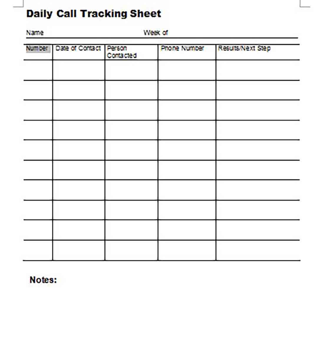 Daily Call Tracking Sheet templates Daily Call Tracking Sheet templates