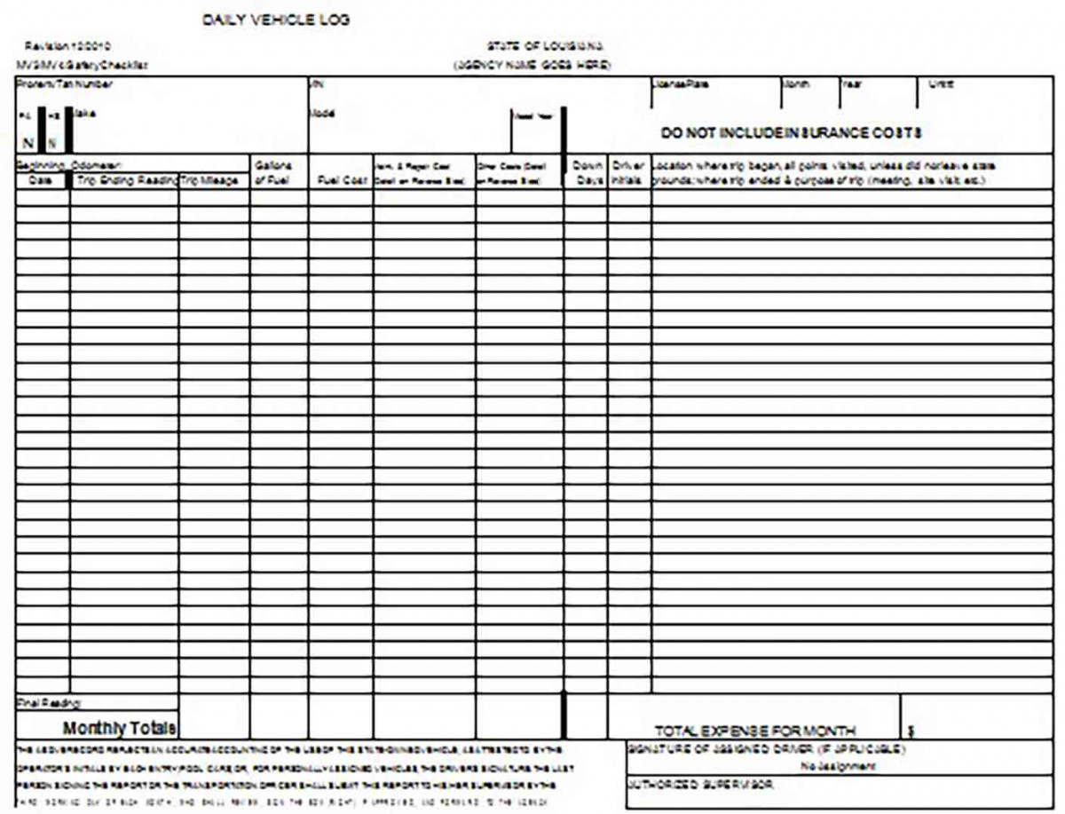 Daily Vehicle Maintenance Log Daily Vehicle Maintenance Log