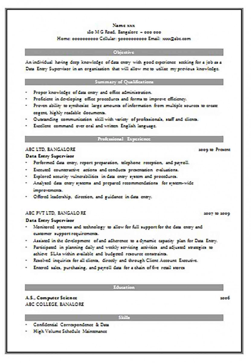 Data Entry Supervisor Resume Sample Data Entry Supervisor Resume Sample