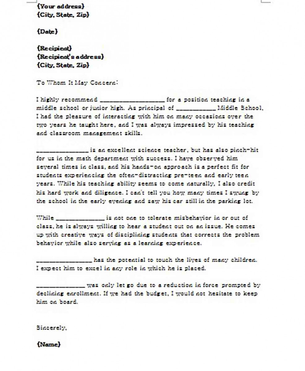 Editable Letter of Recommendation for Teacher from Principal Editable Letter of Recommendation for Teacher from Principal