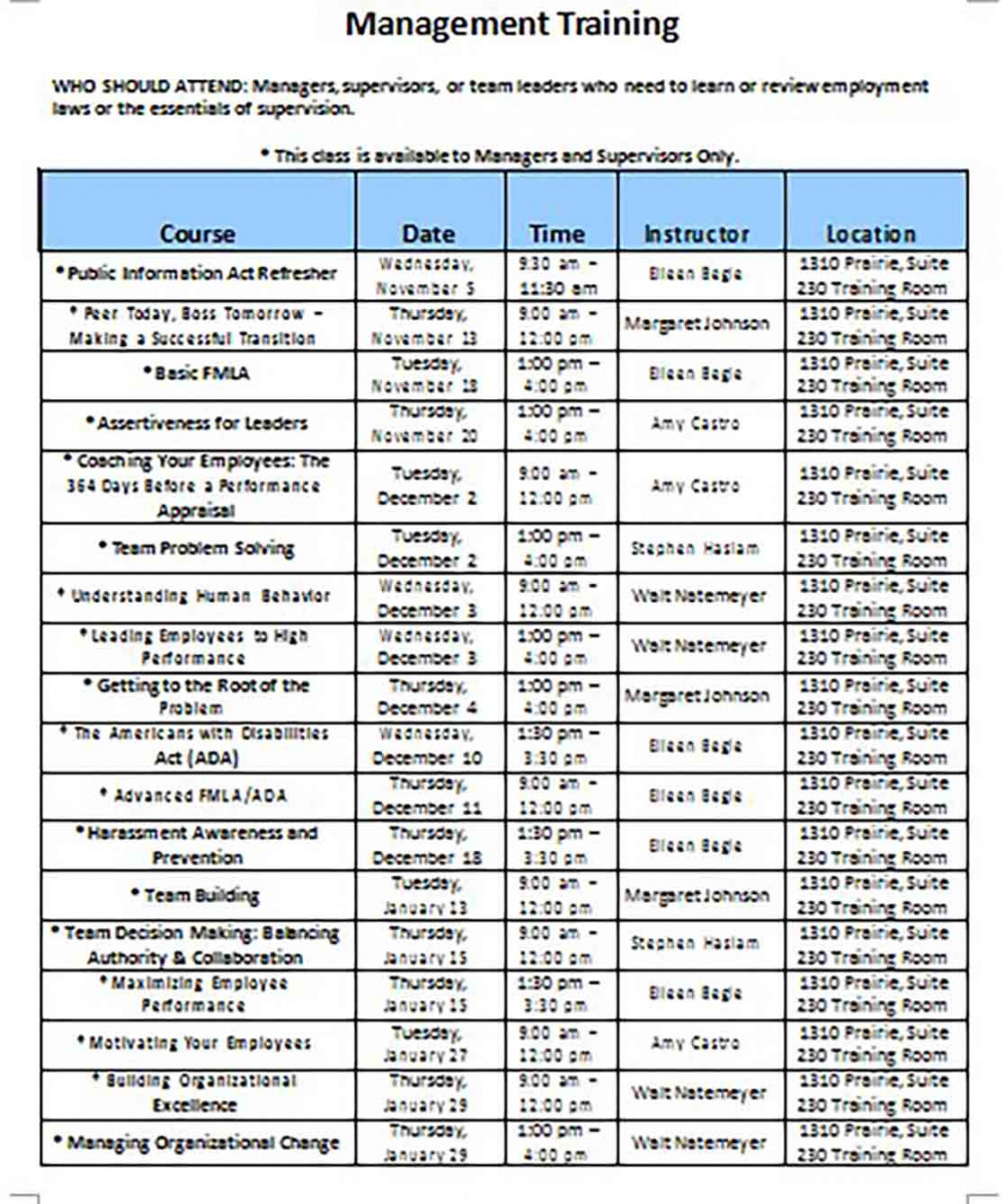 Employee Training Class Schedule Employee Training Class Schedule