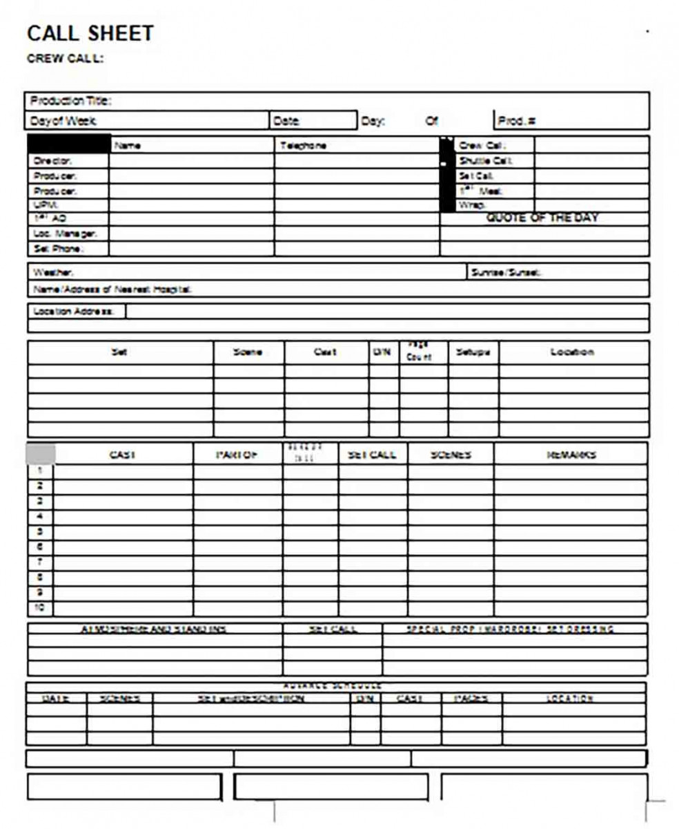 Example of Call Sheet Generator Example of Call Sheet Generator