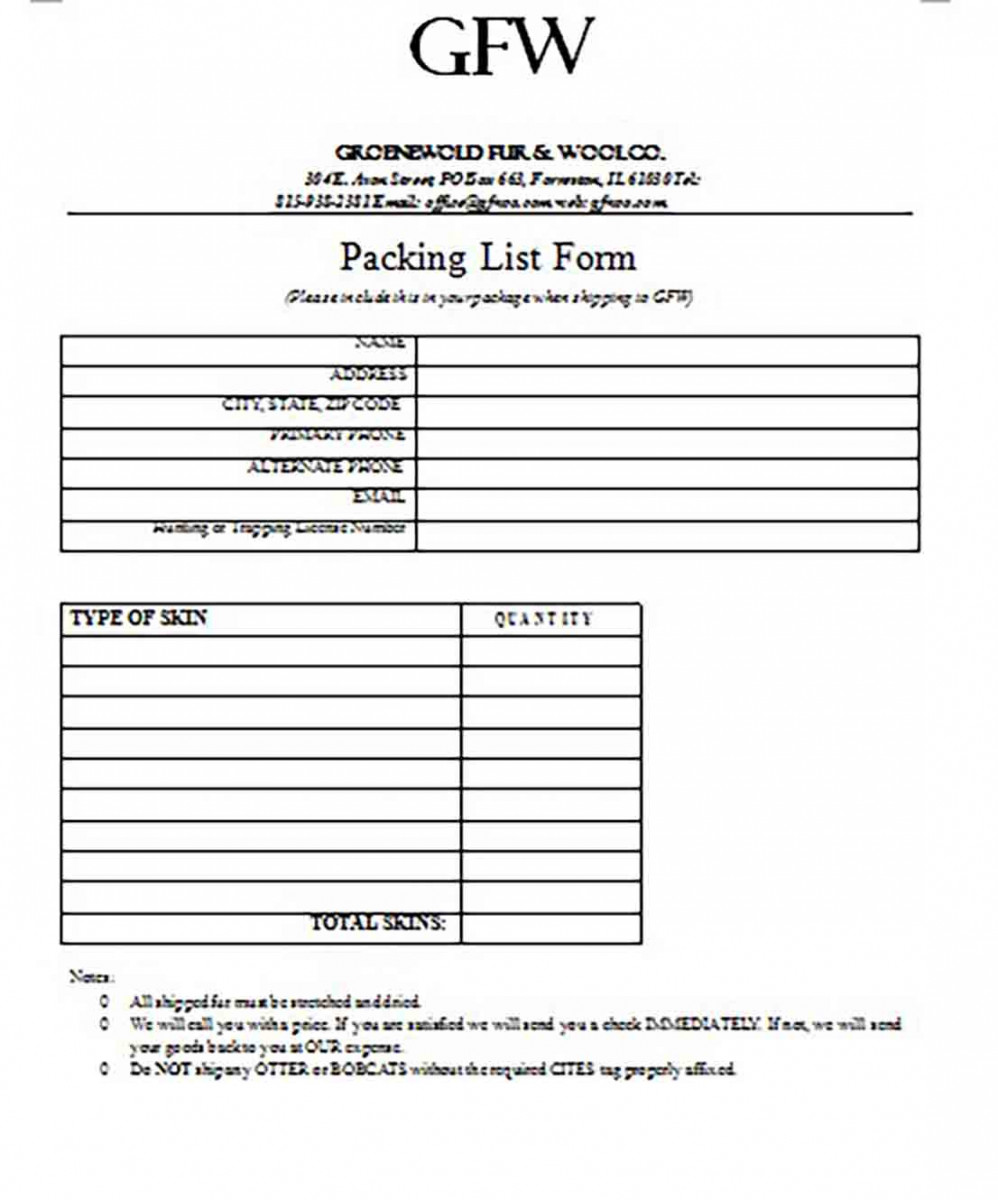 Example of a Packing List Form Example of a Packing List Form