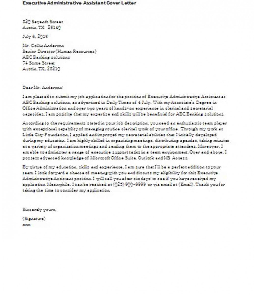 Executive Administrative Assistant Cover Letter Executive Administrative Assistant Cover Letter