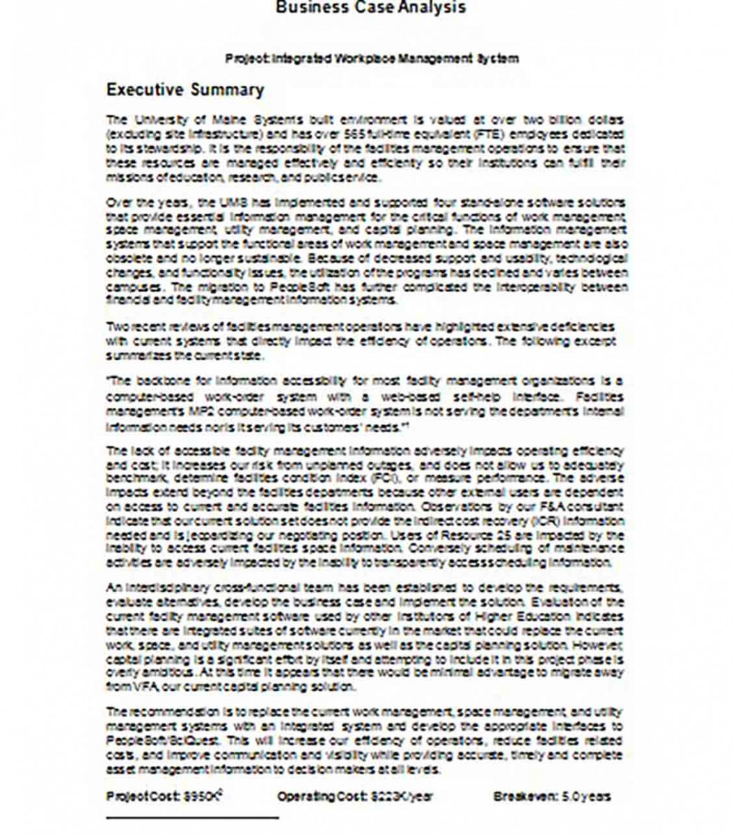 Executive Summary Business Case Sample. Executive Summary Business Case Sample.