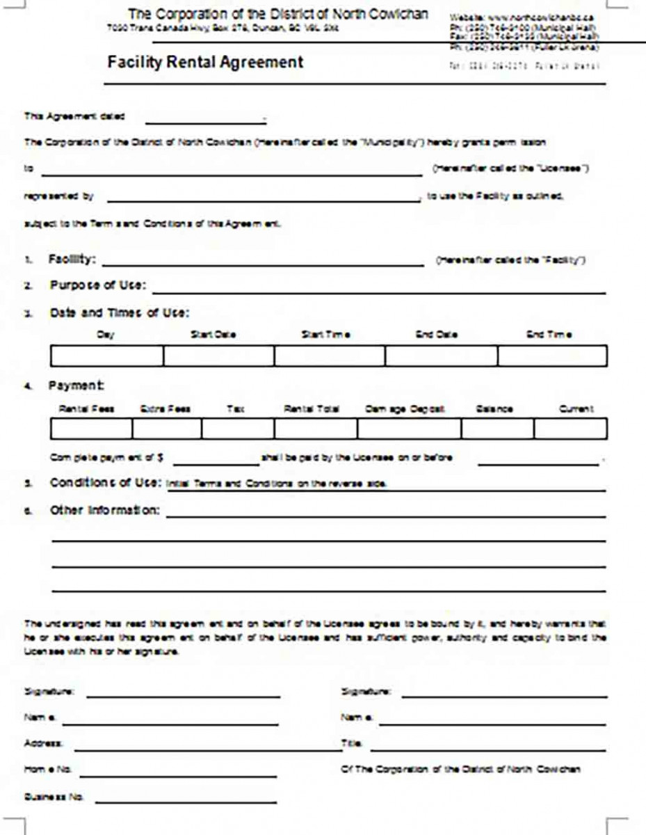 Facility Rental Agreement Printable Facility Rental Agreement Printable