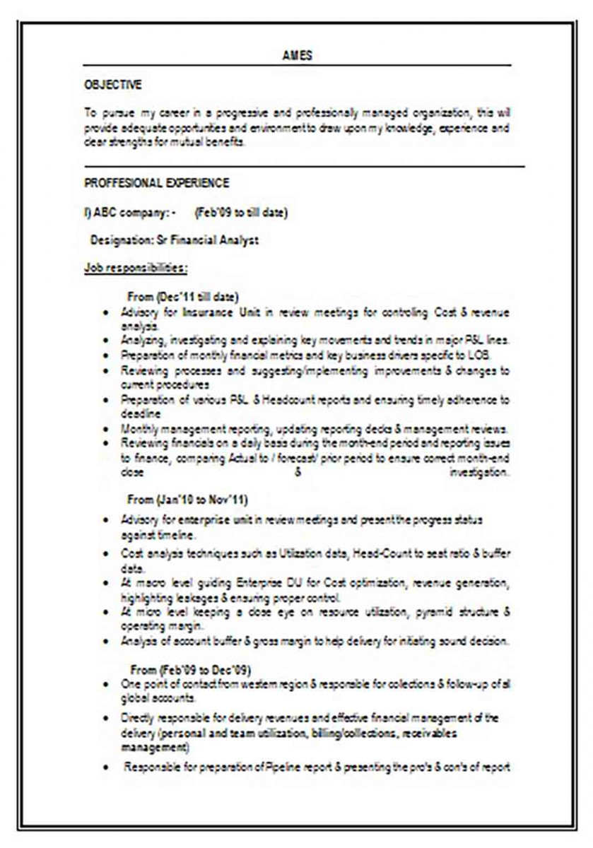 Financial Analyst Resume Format Financial Analyst Resume Format