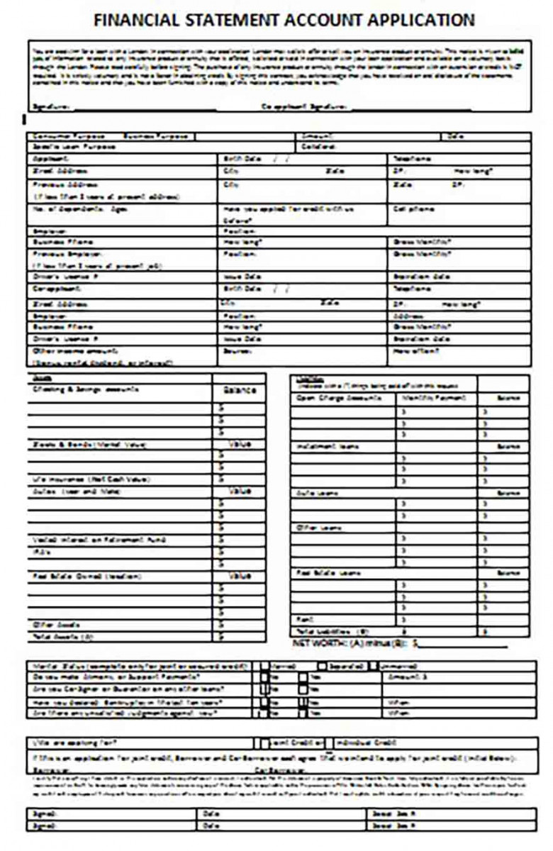 Financial Statement Account Application Financial Statement Account Application