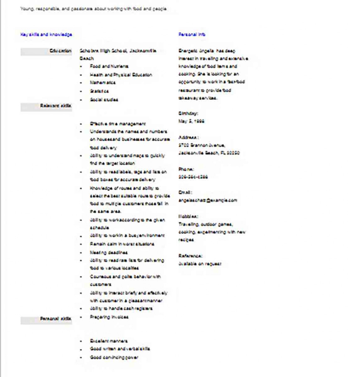 Food delivery position Resume For School Student Food delivery position Resume For School Student