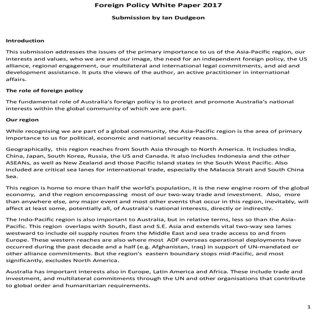Foreign Policy White Paper 1 Foreign Policy White Paper 1