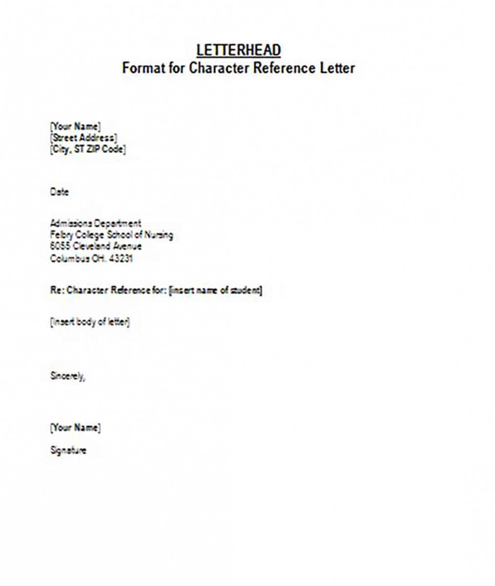 Format for Character Reference Letterhead Format for Character Reference Letterhead