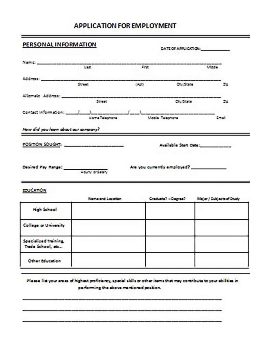 General Application for Job Employment General Application for Job Employment