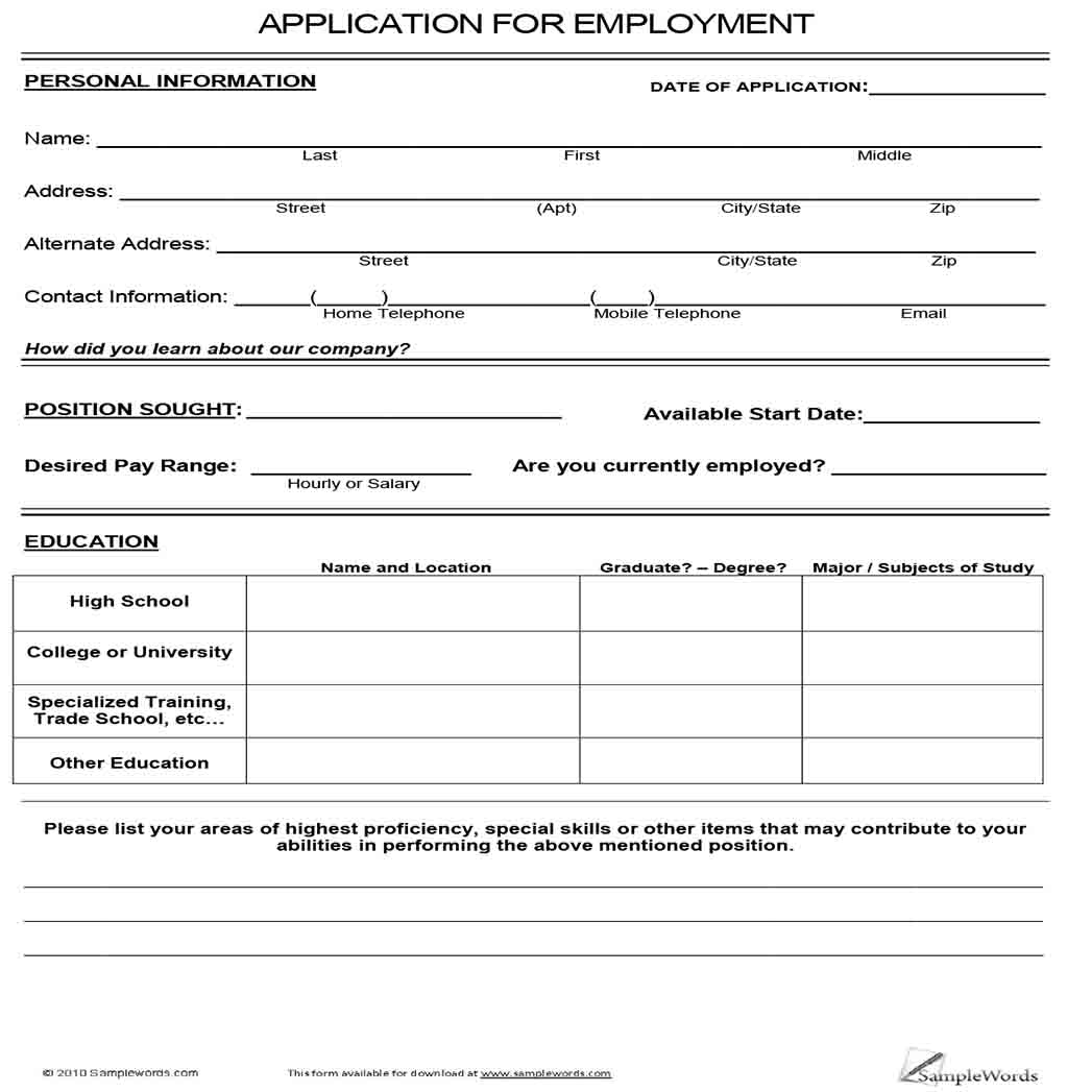 General Application for Job Employment 1 General Application for Job Employment 1