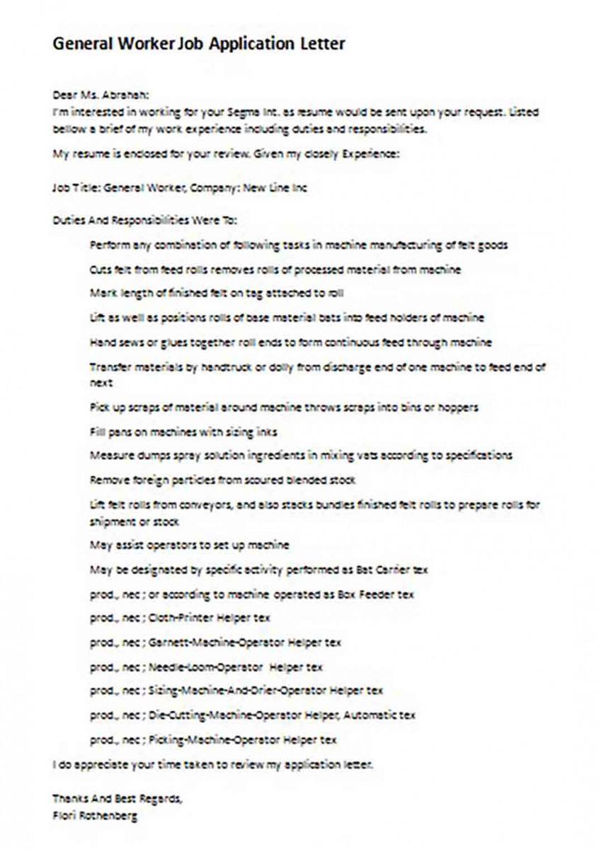 General Worker Job Application Letter General Worker Job Application Letter