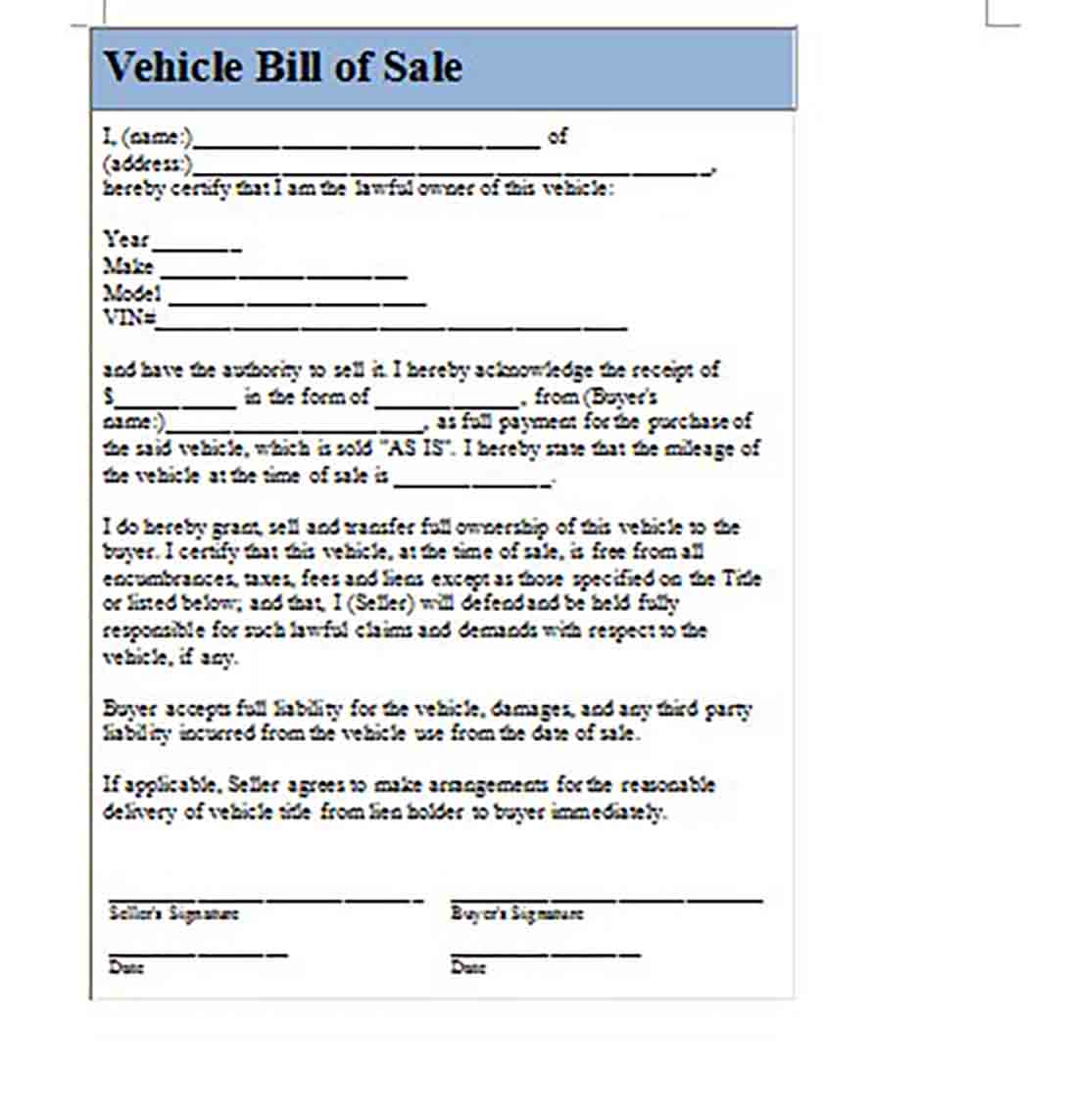 Generic Bill Of Sale For Car.doc Generic Bill Of Sale For Car.doc