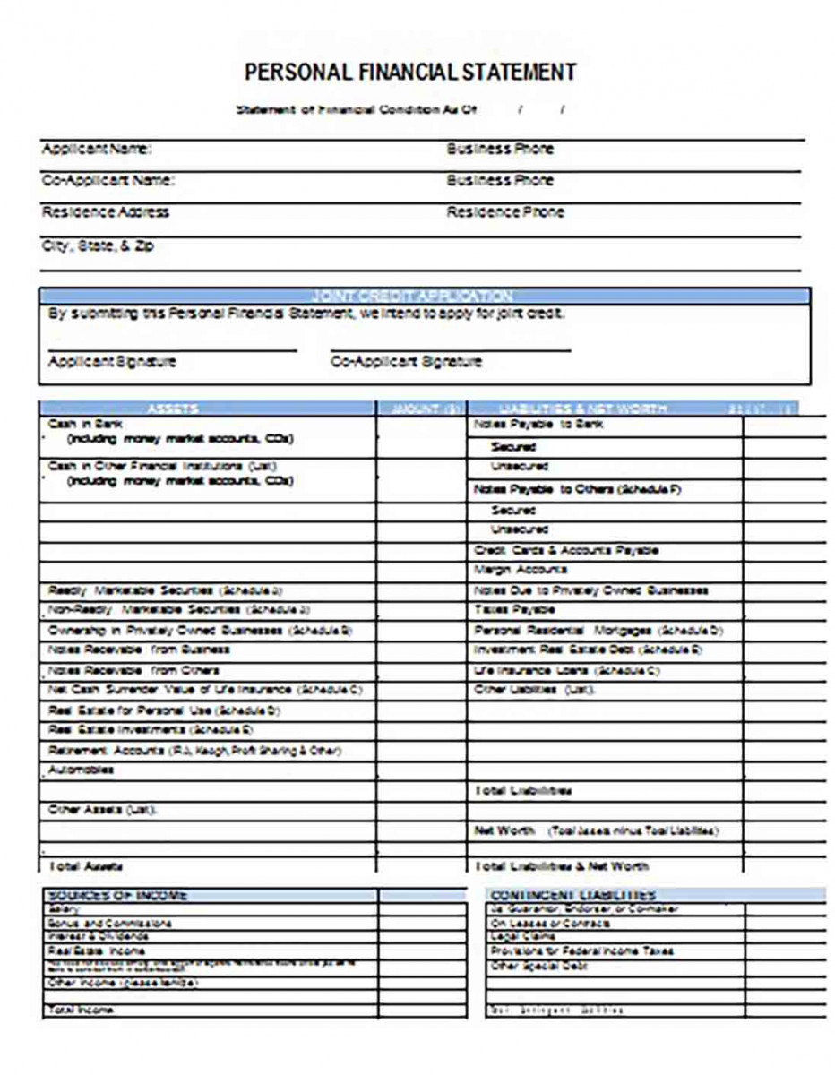 Generic Financial Statement Form Personal Generic Financial Statement Form Personal