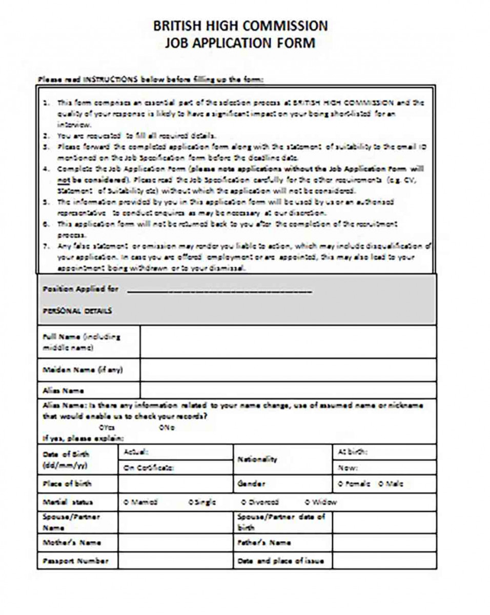 Generic Job Application Format Generic Job Application Format