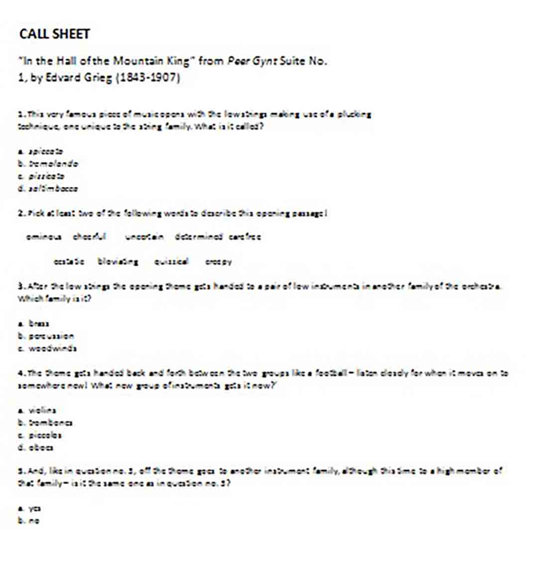 Grieg Call Sheet templates Grieg Call Sheet templates