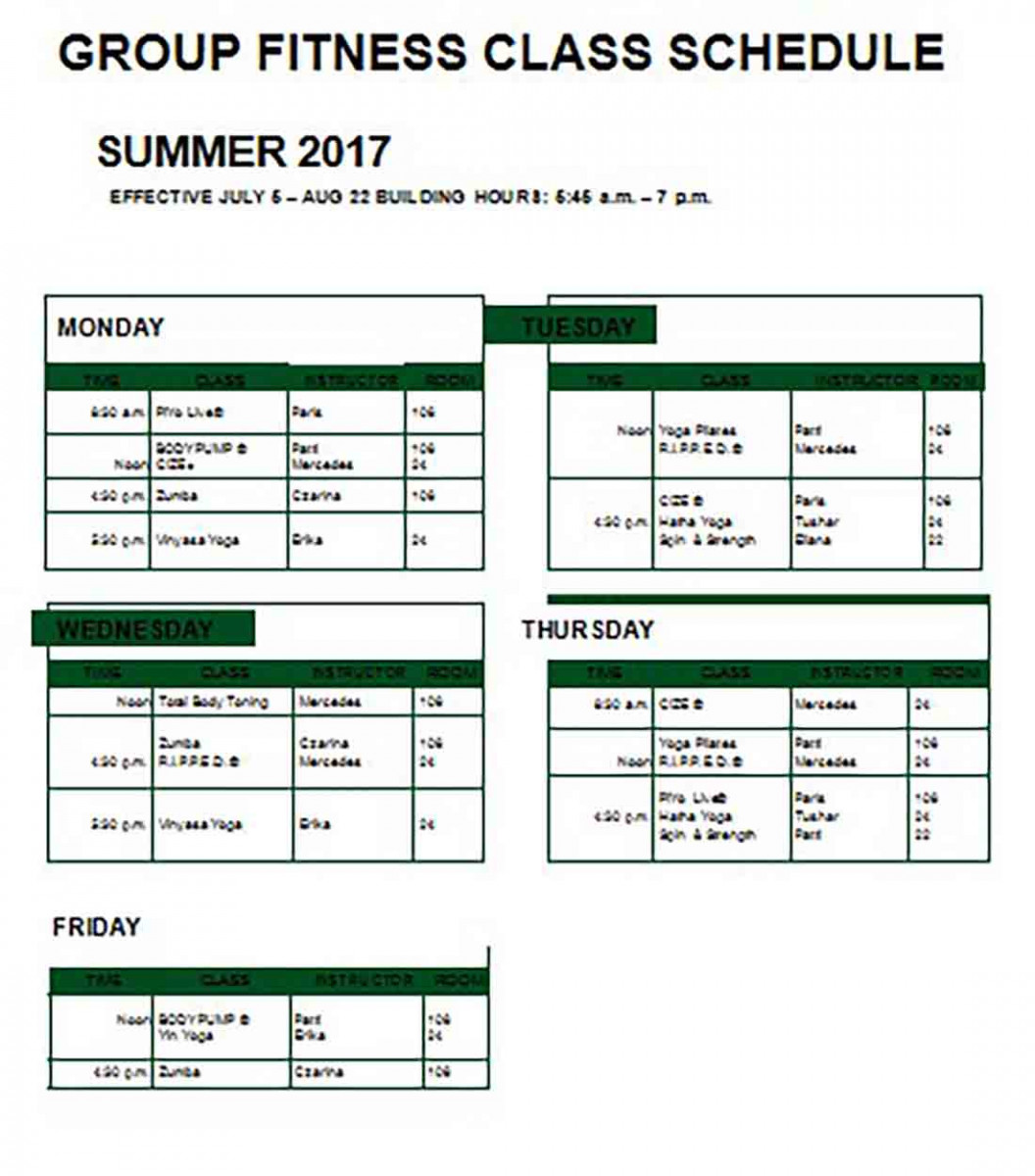 Group Fitness Class Schedule Group Fitness Class Schedule