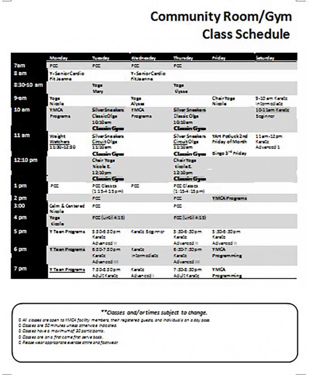 Gym Class Schedule Gym Class Schedule