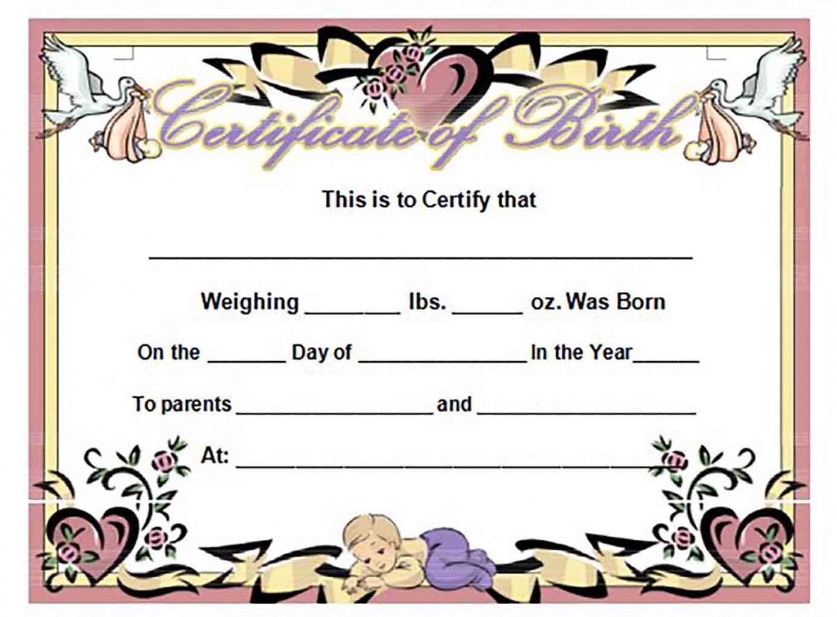 Hearts Bows Stork Birth Certificate templates Hearts Bows Stork Birth Certificate templates
