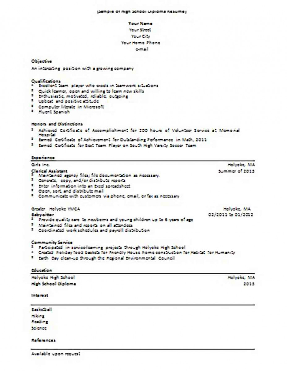 High School Diploma Student Resume High School Diploma Student Resume