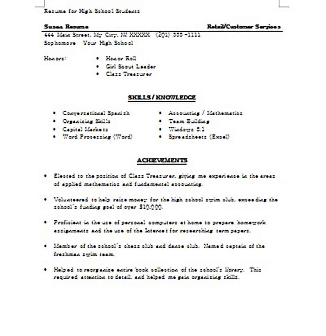 High School Resume Examples High School Resume Examples
