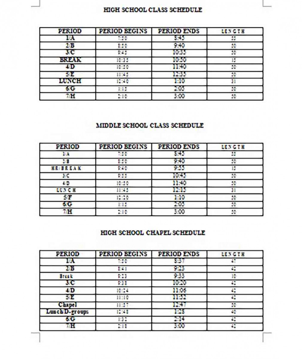 High and Middle School Class Schedule High and Middle School Class Schedule