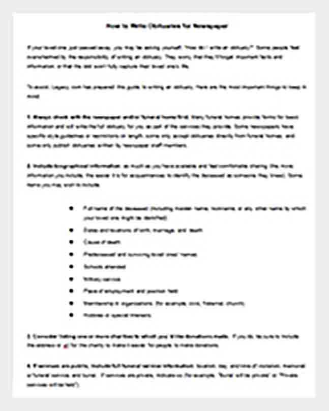 How to Write Obituaries for Newspaper Example templates How to Write Obituaries for Newspaper Example templates