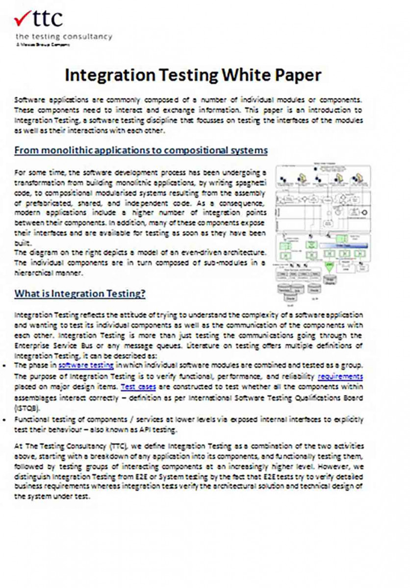 Integration Testing White Paper Integration Testing White Paper
