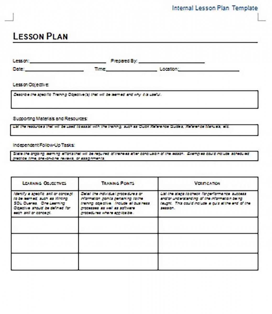 Internal Lesson Plan templates Word Internal Lesson Plan templates Word