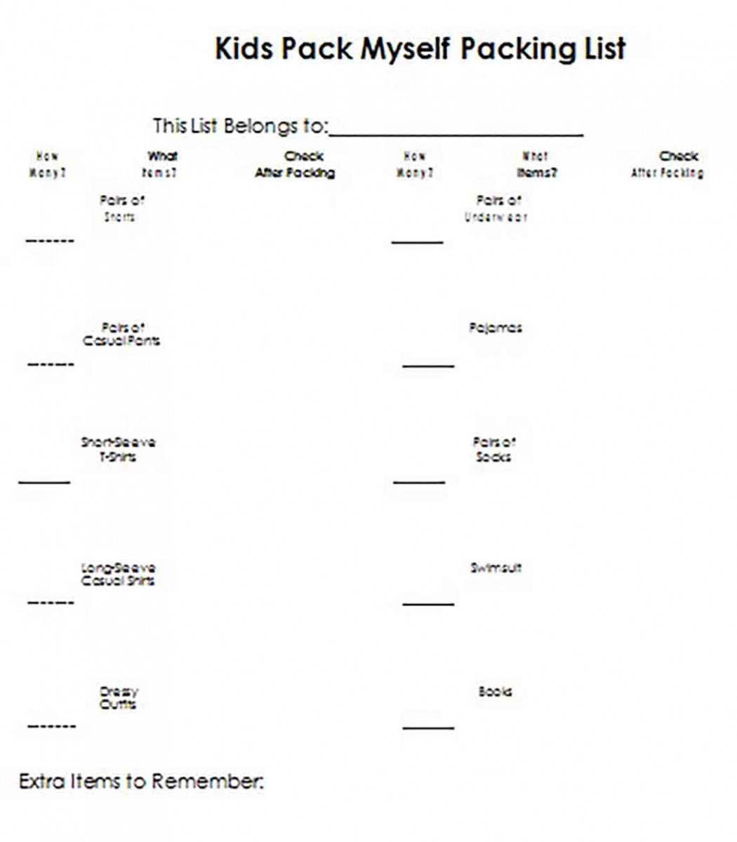Kids Packing List Kids Packing List