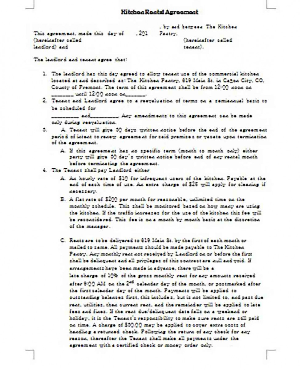 Kitchen Rental Agreement Kitchen Rental Agreement