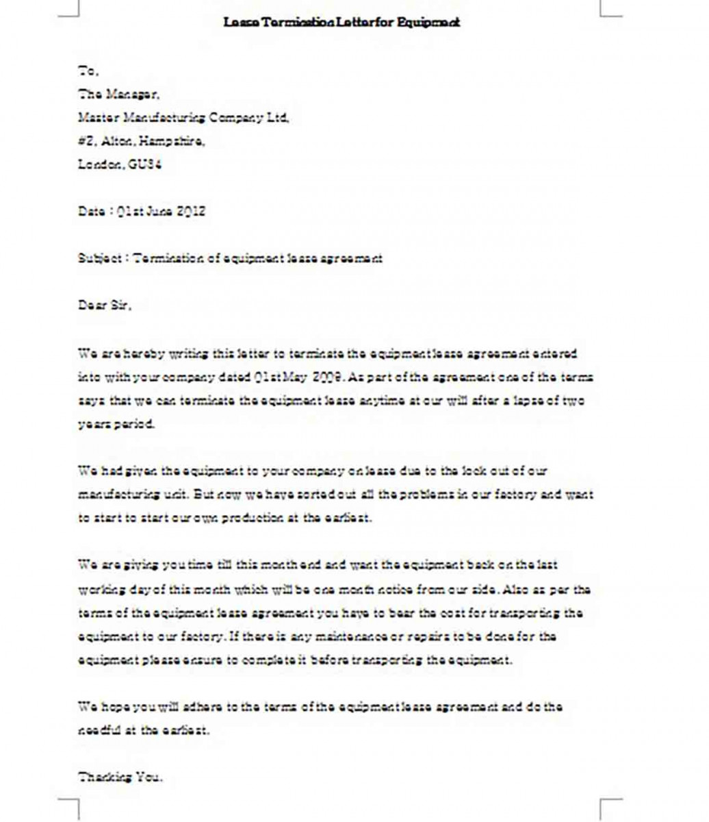 Lease Termination Letter for Equipment templates Example Lease Termination Letter for Equipment templates Example