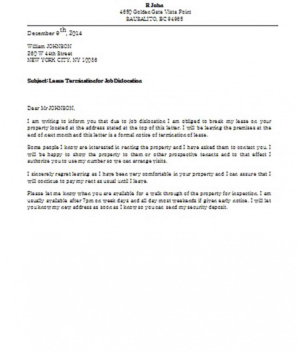 Lease Termination for Job Dislocation Letter Lease Termination for Job Dislocation Letter